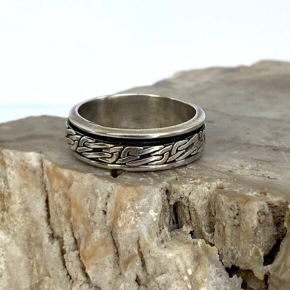 Sterling Silver 925 Chunky Sailors Knot Unisex 8MM Spinner Band Ring Sz 11.5 - Picture 11 of 15